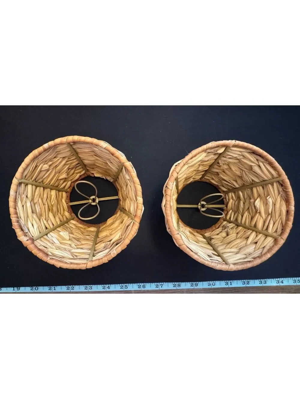 Woven Rattan Lamp Shades with Metal Frame Pair